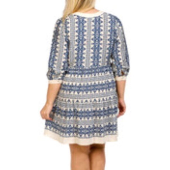NEW Figueroa Flower Boho Woven Dress plus size summer 3/4 Sl L Blue Print 3X - Picture 4 of 11